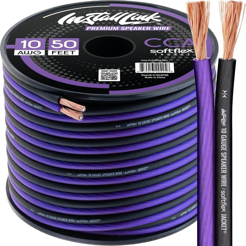Install Link 10 AWG Gauge Speaker Wire Cable (50 Feet) Stereo, Car or Home Theater, CCA - Image 1